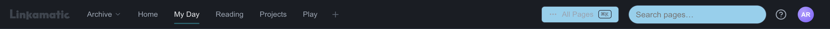 The Linkamatic top bar showing several page tabs, with one tab active.