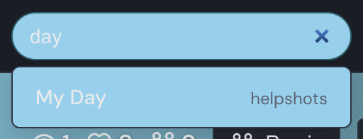 The top bar search box with a floating panel of matching pages open below it.