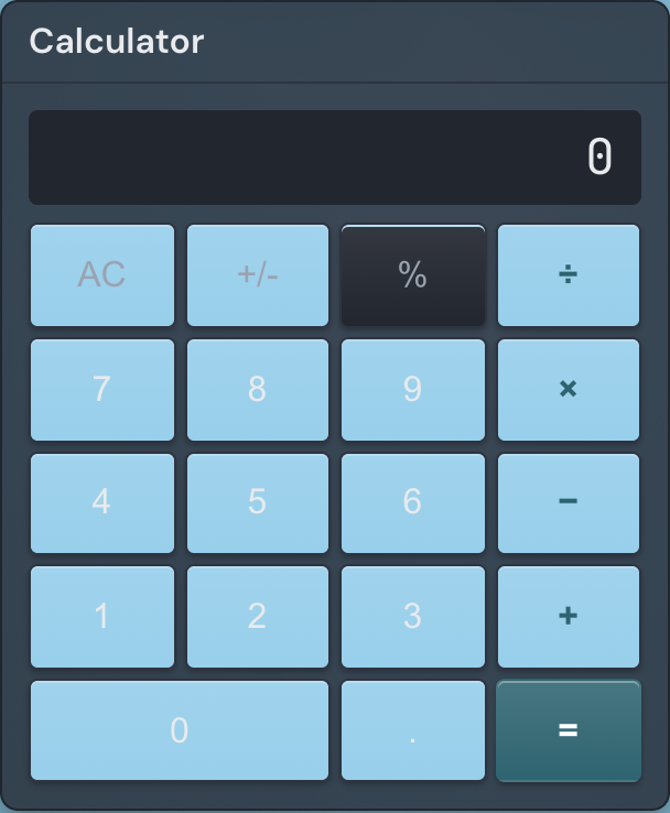 A Calculator widget on a page showing a numeric display above a keypad of number and operator keys.