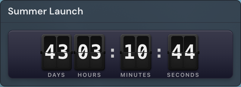 A Countdown widget showing the days, hours, minutes, and seconds remaining until a target date.
