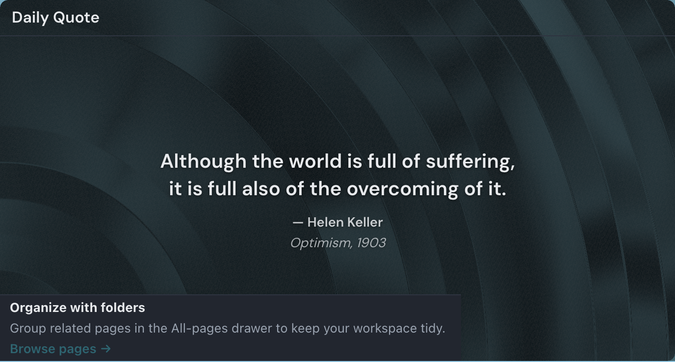 A Quote widget showing a quotation with the author beneath it on a soft animated background.