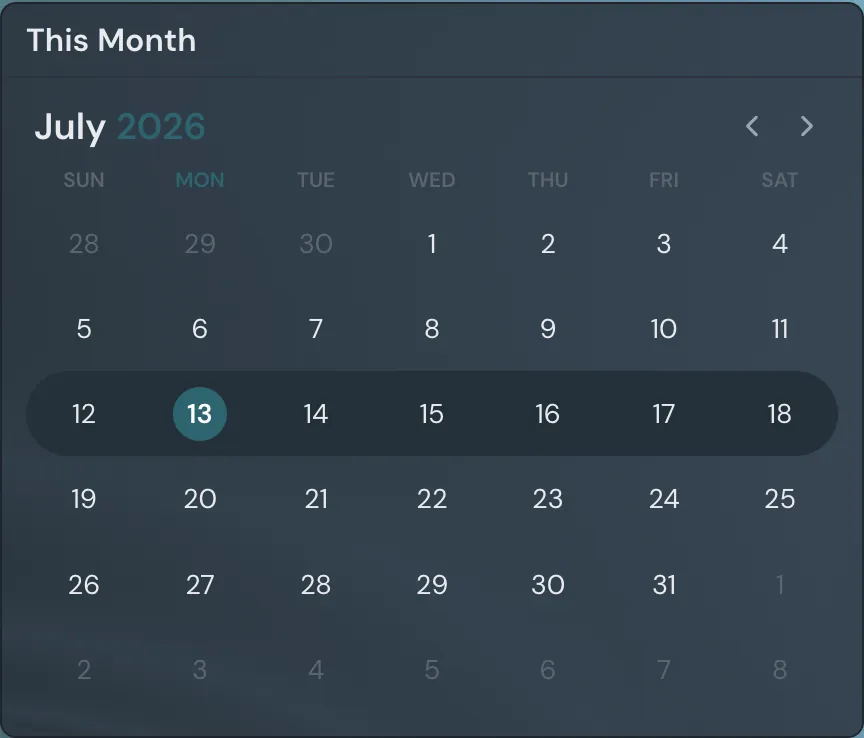 Month calendar widget